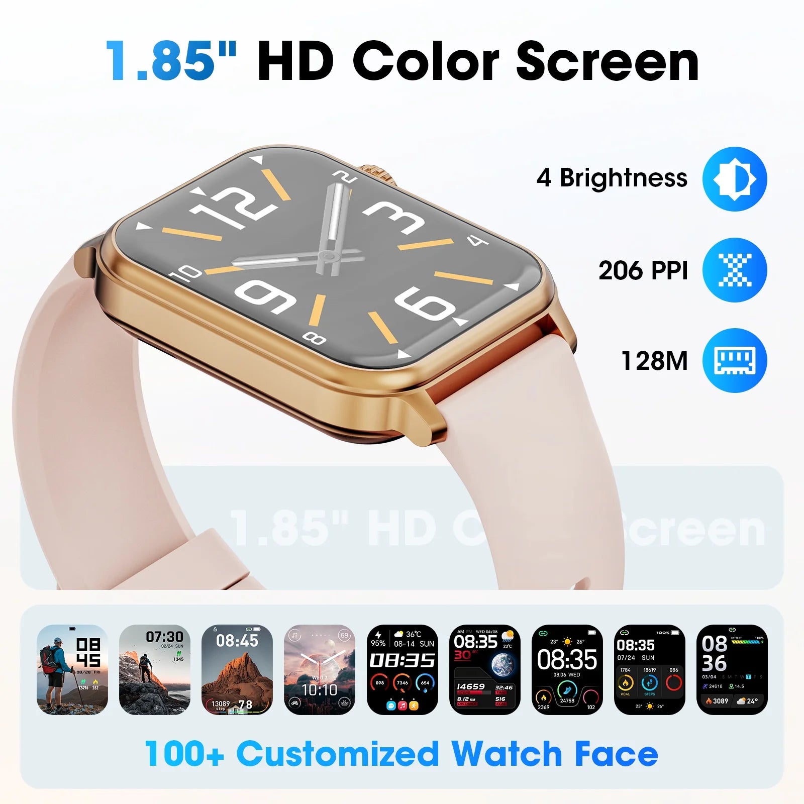 2025 New Extra Long Battery Smartwatch (Answer/Make Calls/600Mah/ 100+ Sport Modes), 1.85-Inch, with Activity Fitness Tracker, Fits for Android and Iphone Devices（Pink）