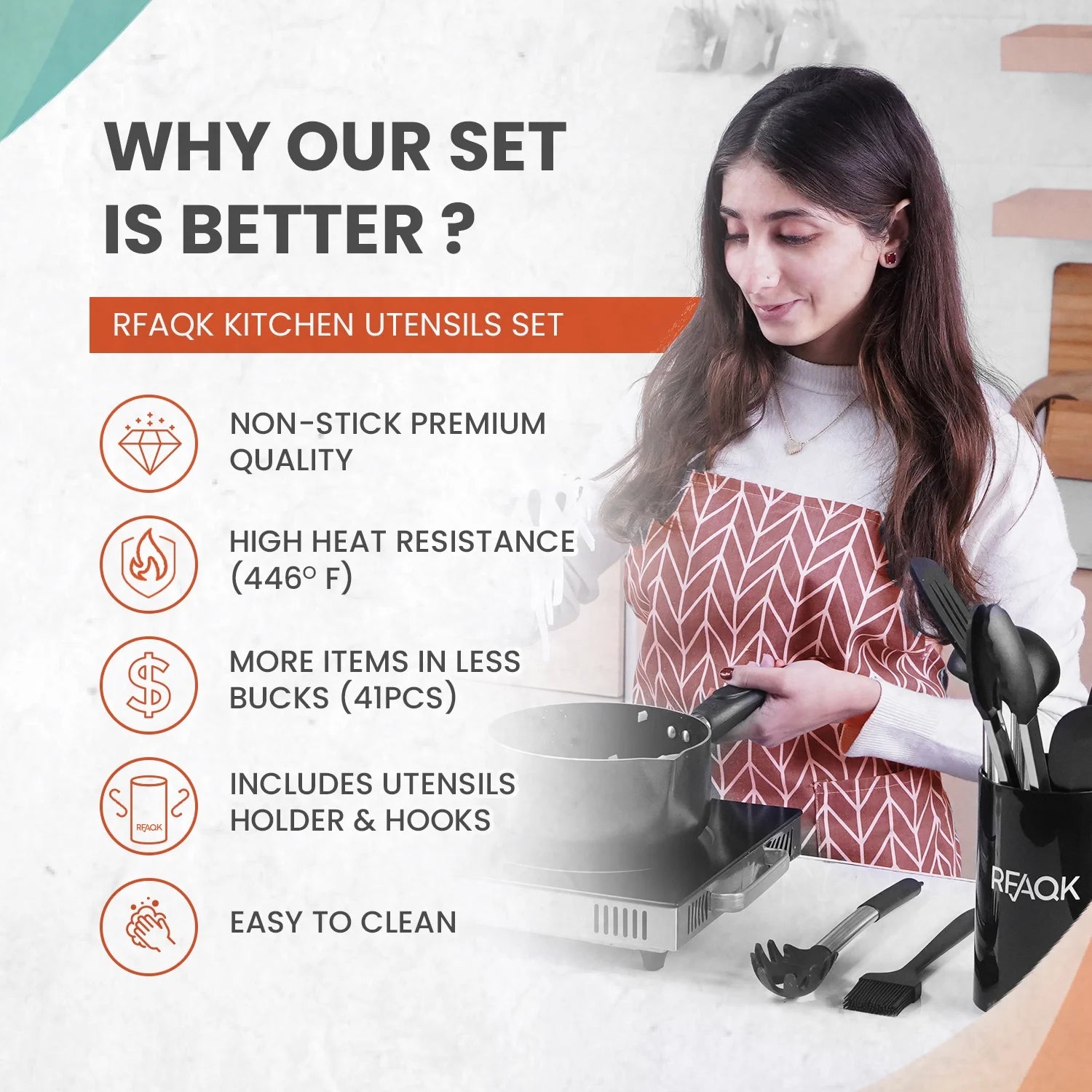 Silicone Kitchen Cooking Utensil Set with Holder, 40Pcs Heat Resistant Set for Nonstick Cookware, Kitchen Gadgets Includes Can Opener, Potato Masher & Peeler, Tongs,Spatulas,Pizza Cutter & More